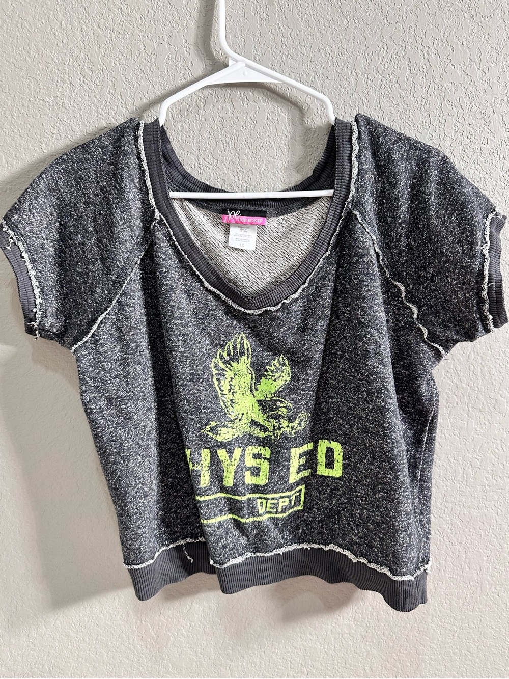 Joe Boxer‎ Gray Short Sleeve Top with Neon Yellow Graphic
